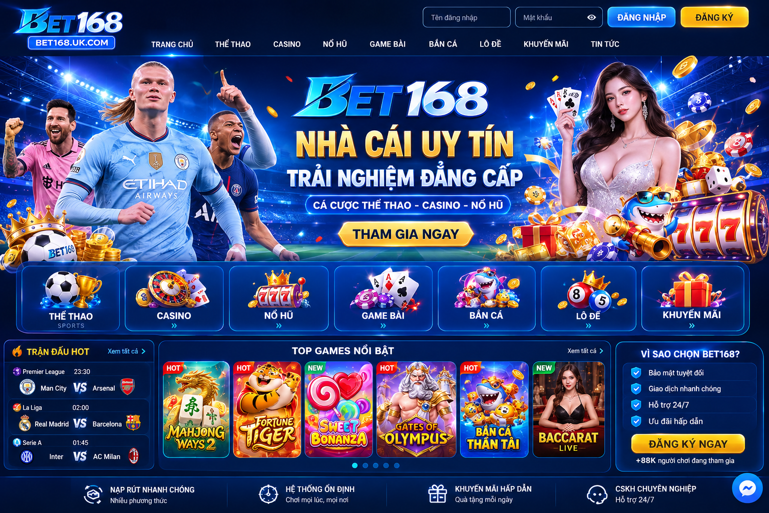 Giao diện trang chủ BET168